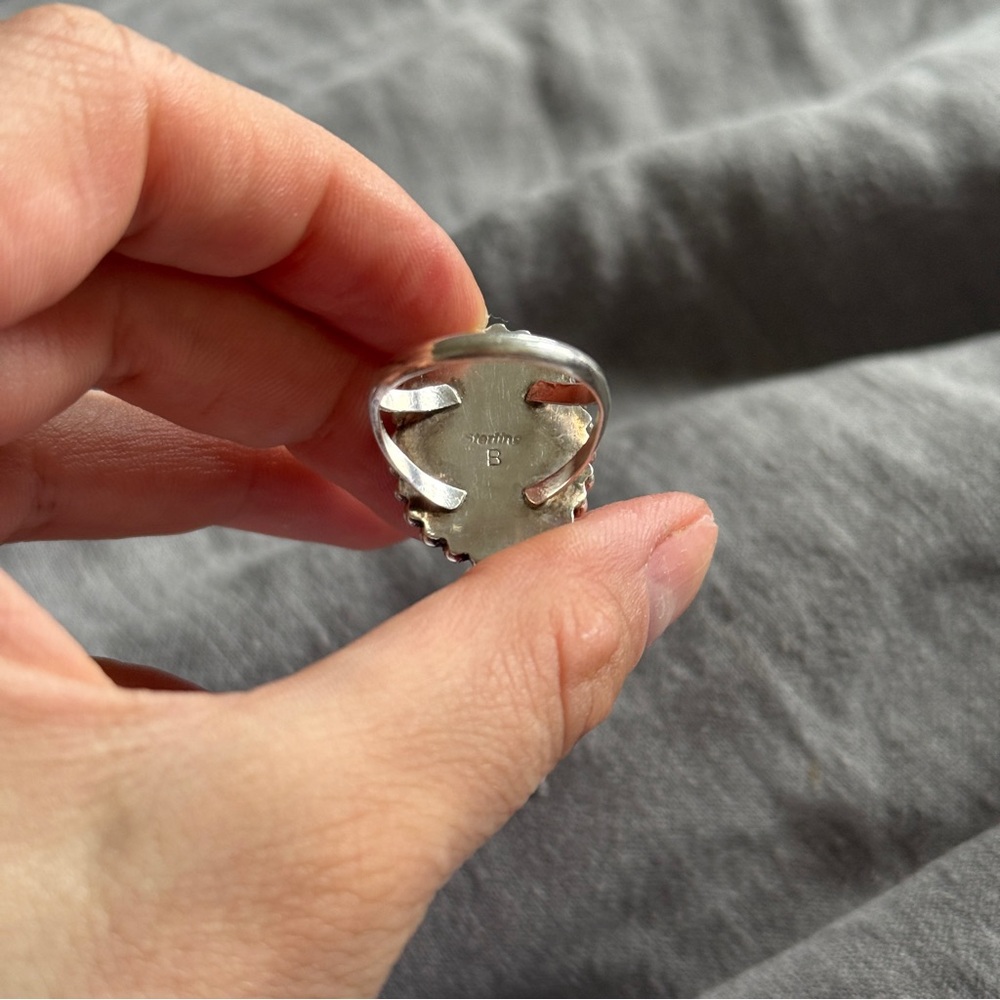 Silver Dot Design Oval Lapis Ring - image 3